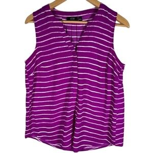 Apt 9 Essentials Women's Purple White Stripe Sleeveless V Neck Pleated Top Sz S